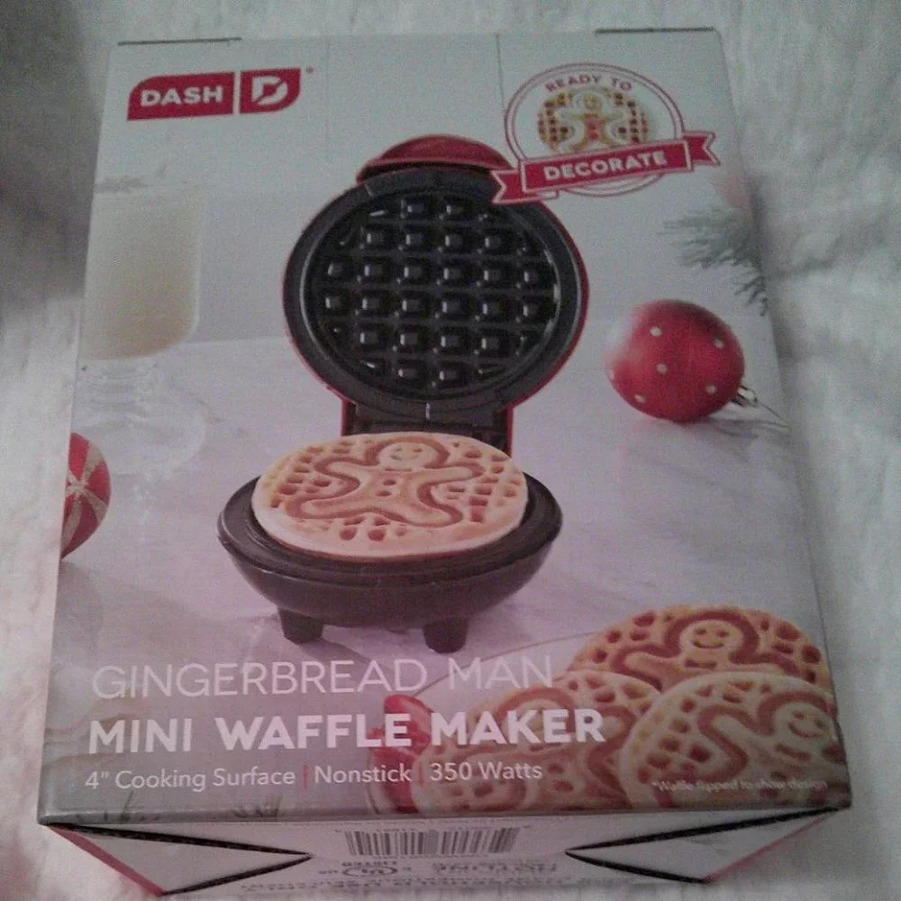 Dash Holiday Christmas Gingerbread man Mini Waffle maker new in box
